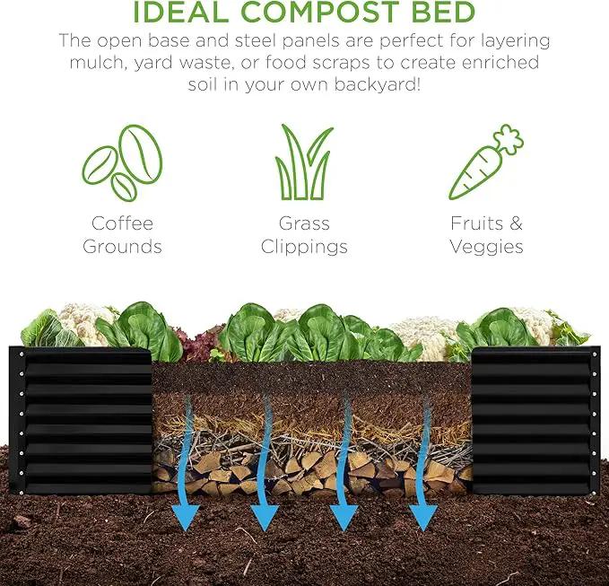 Best Choice Products 8x4x2ft Outdoor Metal Raised Garden Bed, Deep Root Planter Box for Vegetables, Flowers, Herbs, and Succulents w/ 478 Gallon Capacity - Black by GreenHaven Gardens