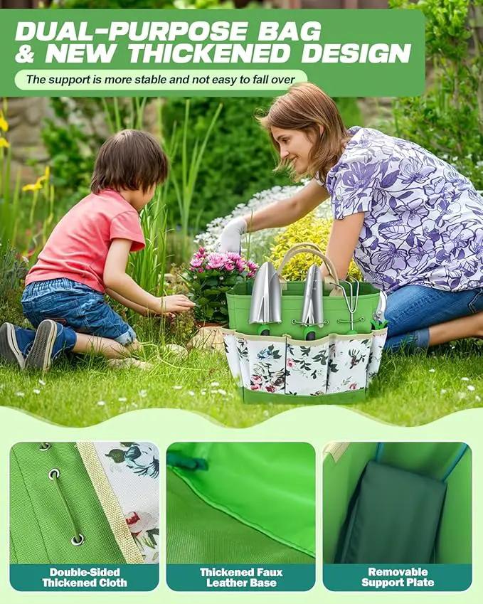 Garden Tools Set, 8 in 1 Heavy Duty Garden Tools Kit, Stainless Steel Ergonomic Gardening Hand Tool with Upgraded Bag, Gardening Supplies Gift for Women, Kid, Organizer by GreenHaven Gardens