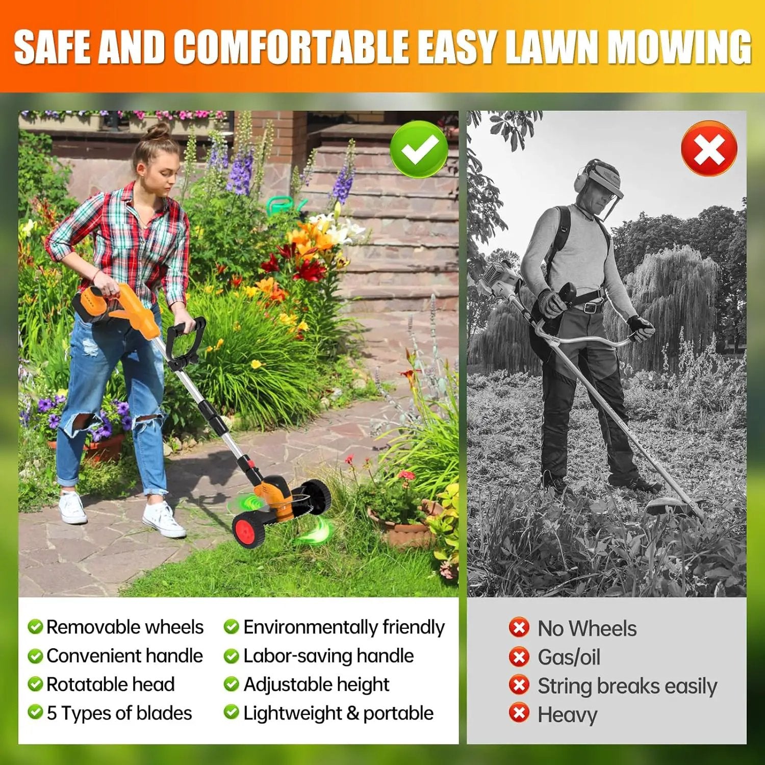 Electric Weed Wacker Eater Cordless String Trimmer Battery Powered, 21V/4000mAh Grass Trimmer Battery Operated Brush Cutter, 3 in 1 Lightweight Weed Trimmer/Lawn Edger/Trimmer Edger for Yard Garden by GreenHaven Gardens