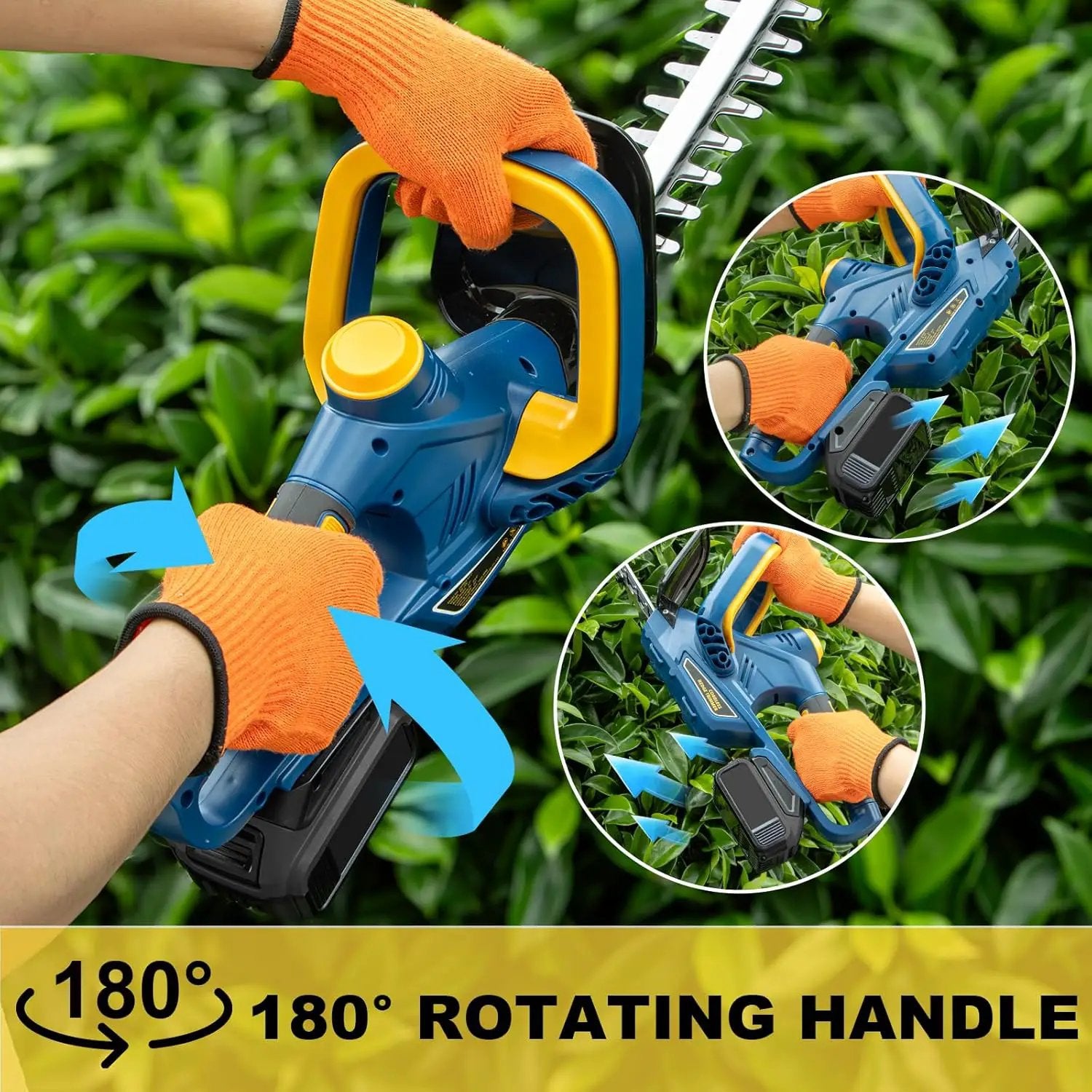 Hedge Trimmer for Dewalt 20V Battery, Cordless Hedge Trimmer with 22'' Dual-Action Blade, 1600RPM, 3/5'' Cutting Width, Rotating Handle & Dual Switch Design (Battery Not Included) (Navy Blue) by GreenHaven Gardens