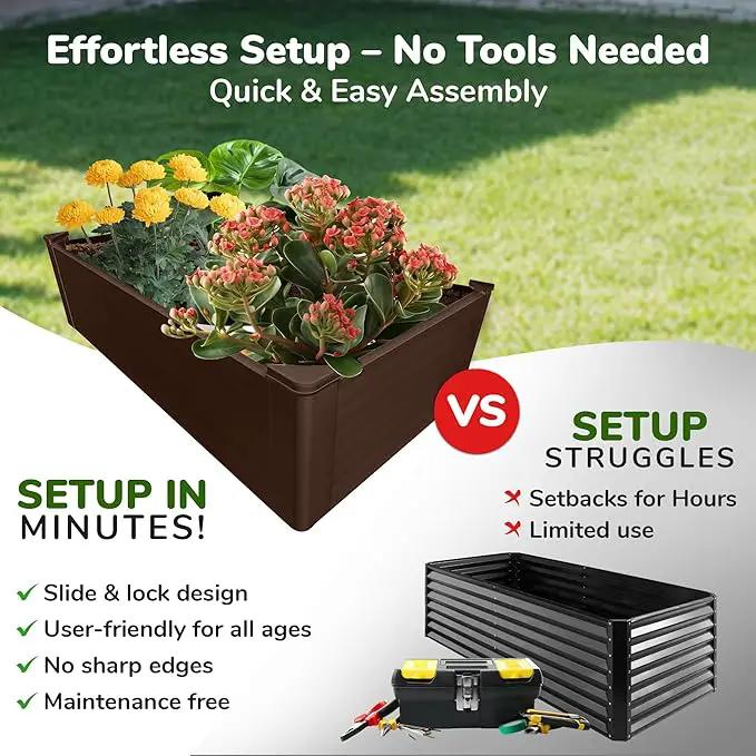 Raised Garden Bed - 2x4 ft Planter Box - Brown HDPE - No Tools Needed - DIY Kit for Urban Gardening, Flowers, Herbs & Vegetables - Made in The USA by GreenHaven Gardens