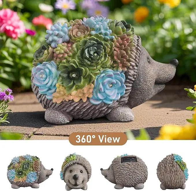 J.CARP Outdoor Solar Garden Hedgehog Statue with Succulents and 7 LED Lights, Decorations for Garden, Patio, Lawn, Outdoor Yard and Deck, Unique Housewarming Gifts by GreenHaven Gardens