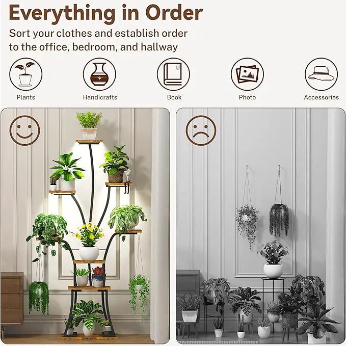 64" Tall 8 Tiered Plant Stand Indoor with Grow lights Large Tree Shape Decorative Rack Plant Pot Holder Gardening for Living Room Corner Black by GreenHaven Gardens
