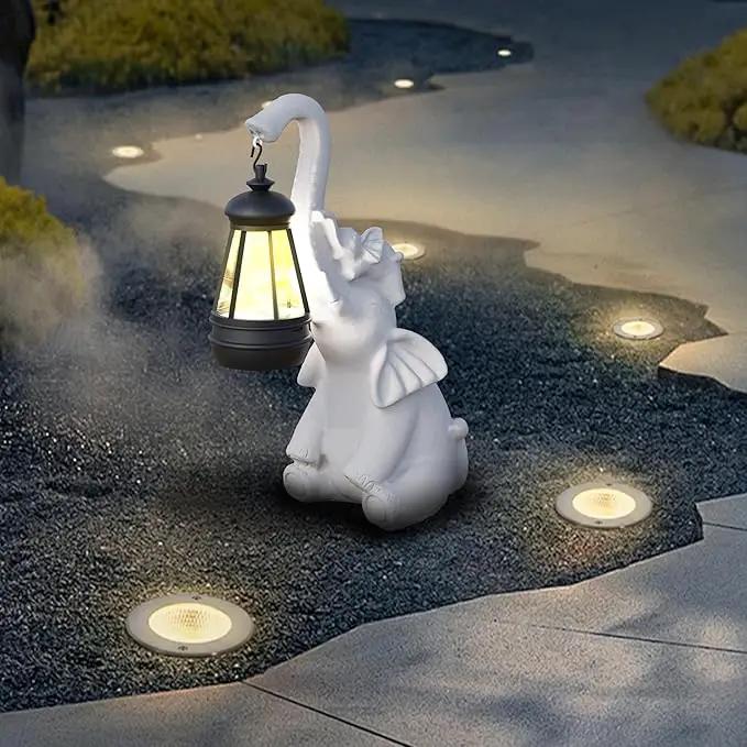 Statue Decoration, Figurine, Lawn Statue, Sculpture Ornament, Animal Figurine - Elephant Resin Statue with Lantern (Trunk) by GreenHaven Gardens