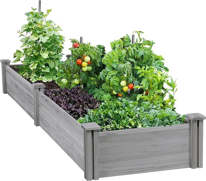 Yaheetech 8×2ft Wooden Horticulture Raised Garden Bed Divisible Elevated Planting Planter Box for Flowers/Vegetables in Backyard/Patio Outdoor, Gray, 95 x 25 x 11in by GreenHaven Gardens