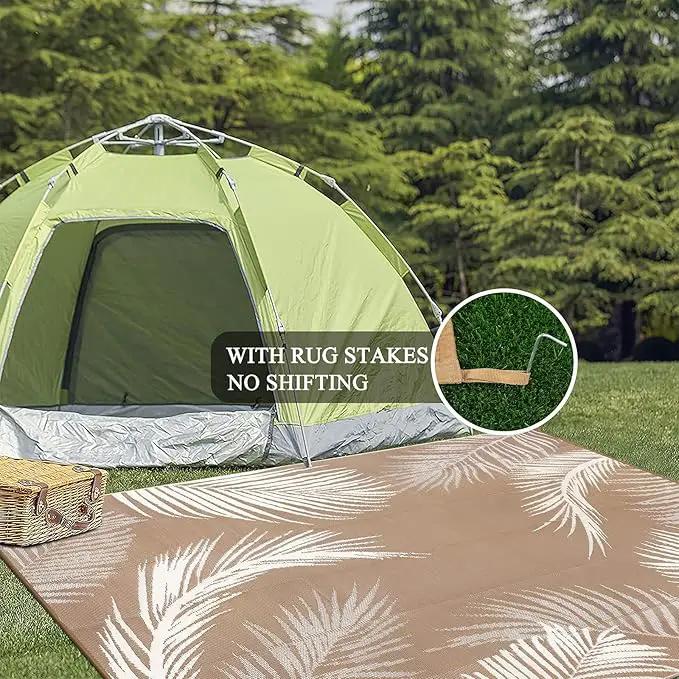 Pauwer Waterproof Outdoor Rug 10x14, Reversible Plastic Straw Patio Camping Rug, Indoor Outdoor RV Mat Carpet for Deck, Camper, Porch, Balcony, Backyard, Picnic, Leaf Brown by GreenHaven Gardens