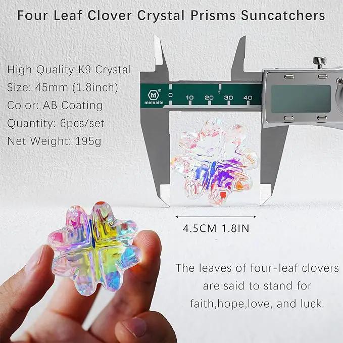 Set 6,AB Coating Four Leaf Lucky Clover Crystal Prisms Suncatchers for Windows,Rainbow Maker Hanging Prisms for Wedding Party Tree Garlands Ornaments Christmas Decorations Clearance,45mm by GreenHaven Gardens