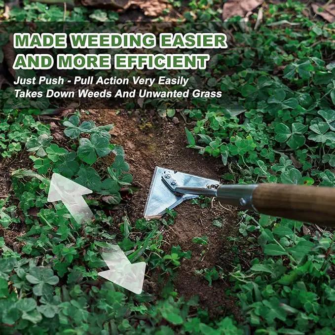 Haliaeetus Triangle Hoe, 60'' Scuffle Hoe for Keeping Your Back from Tiring Out, Weeding Just in Push-Pull Motion, Rogue Hoe with Triangle Head for Quickly Clear Out a lot of Weeds from All Direction by GreenHaven Gardens