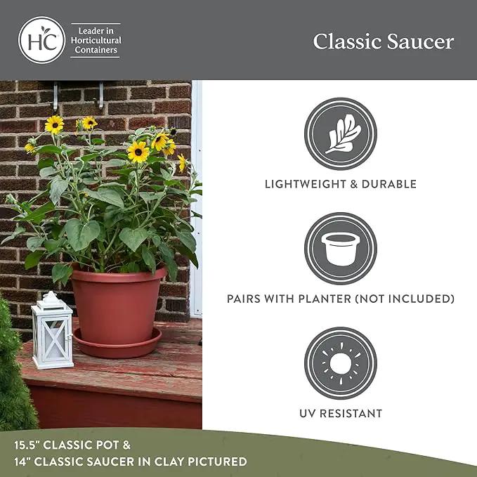 The HC Companies Flower Pot Saucers - Plastic Plant Saucer for Outdoors & Indoors - Traditional Design Plant Pot Trays for Water Drainage - Durable & Stylish Round Plant Tray (16-inch Clay) by GreenHaven Gardens