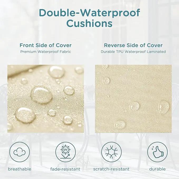 Codi Round Outdoor Chair Cushions 15 Inch, Patio Bistro Cushion Set of 2, Waterproof with Adjustable Straps, Beige 15x15'' by GreenHaven Gardens