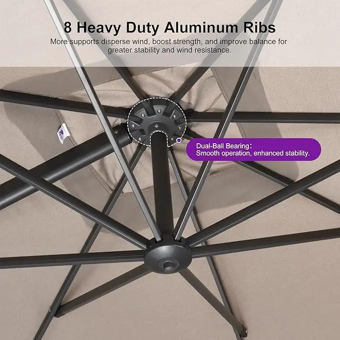 PURPLE LEAF 9 FT Cantilever Patio Umbrella Outdoor Aluminum Offset Square Umbrella with 3 Years Fade Resistance Recycled Fabric and 360-degree Rotation for Deck Pool Garden, Sand Dune by GreenHaven Gardens