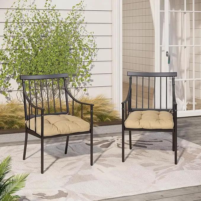 Aoodor 19" x 19" x 5" Tufted Outdoor Chair Cushions, Water Resistant & Fade Resistant Polyester Dining Chair Pads with 2 Straps for Patio Furniture, Set of 2 by GreenHaven Gardens