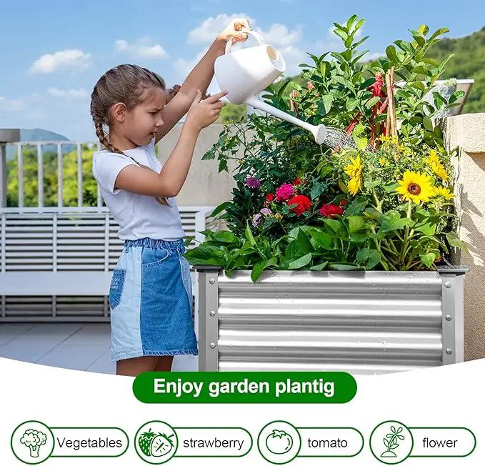 Land Guard 2Pcs Galvanized Raised Garden Bed with Legs, 48×24×32in Large Metal Elevated Raised Planter Box with Drainage Holes for Backyard, Patio, Balcony, 400lb Capacity by GreenHaven Gardens