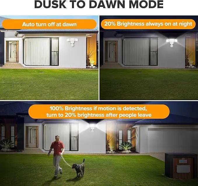 UME 2 Pack 5500LM LED Security Lights Motion Sensor Light Outdoor, 49W, 5000K Daylight, IP65 Waterproof, Dusk to Dawn, 3 Head Motion Detected Flood Light for Garage, Yard, Porch (White) by GreenHaven Gardens