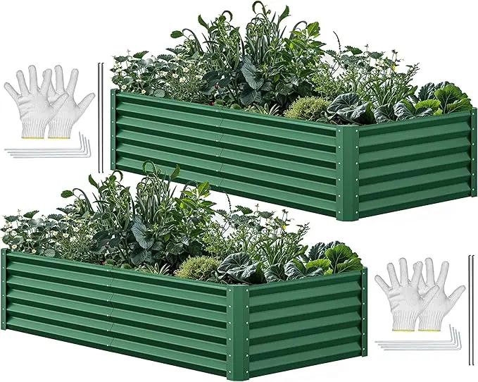 YITAHOME 6x3x1.5 2pcs Large Raised Garden Bed Kit, Galvanized Metal Planter Box with Gloves, Ground Nails, Support Rod, Outdoor Above Ground Planters for Plants Vegetables Flowers, Green by GreenHaven Gardens