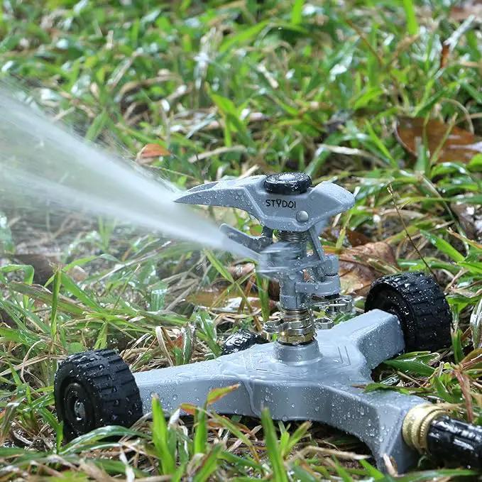 STYDDI Metal Pulsating Sprinkler on in-Series Metal Wheeled Base, Adjustable Circular Water Sprinkler for Medium to Large Circular Lawn, Yard, Garden and Large Areas, Coverage up to 6,360 Sq. ft by GreenHaven Gardens