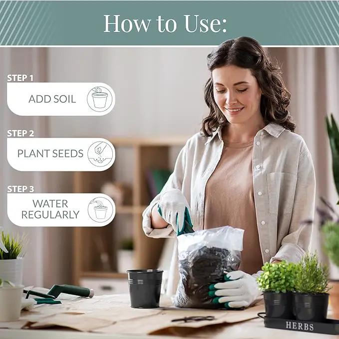 Barnyard Designs Indoor Herb Garden Planter Set with Tray, Metal Windowsill Plant Pots with Drainage for Outdoor or Indoor Plants, Set/3 (Black) by GreenHaven Gardens