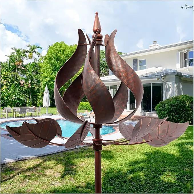 Yard Garden Wind Spinners - Large Tulip Outdoor Metal Wind Spinners with Stake, Yard Art Lawn Garden Decor (24" W x 73" H) by GreenHaven Gardens