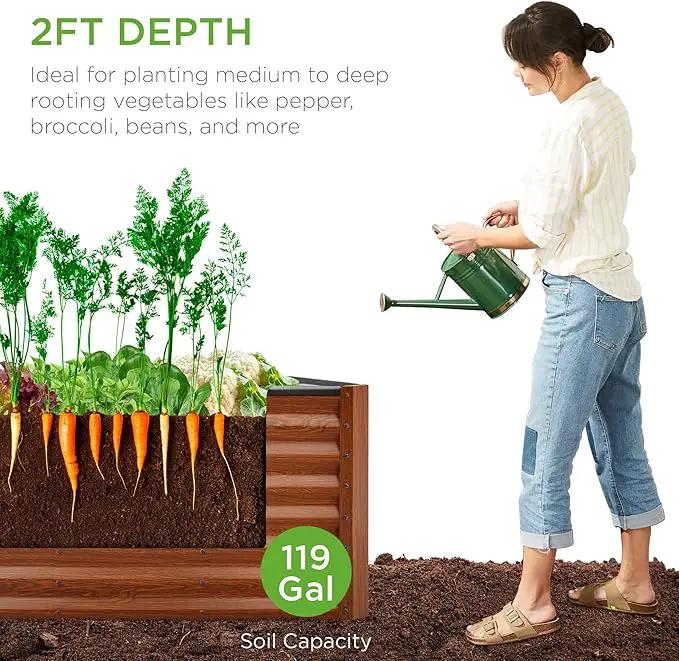 Best Choice Products 4x2x2ft Outdoor Metal Raised Garden Bed, Deep Root Planter Box for Vegetables, Flowers, Herbs, and Succulents w/ 119 Gallon Capacity - Wood Grain by GreenHaven Gardens