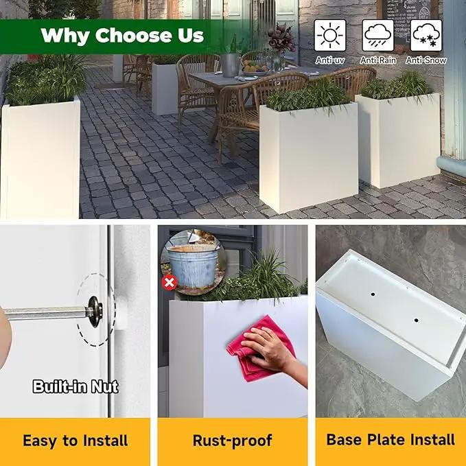 Galvanized Steel Metallic Heavy Planter for Outdoor Plants 24"x10"x24" Metal Planters Spliced Flower Planter with Partitions for Outside,Indoor,Garden (White, 24 * 10 * 24) by GreenHaven Gardens