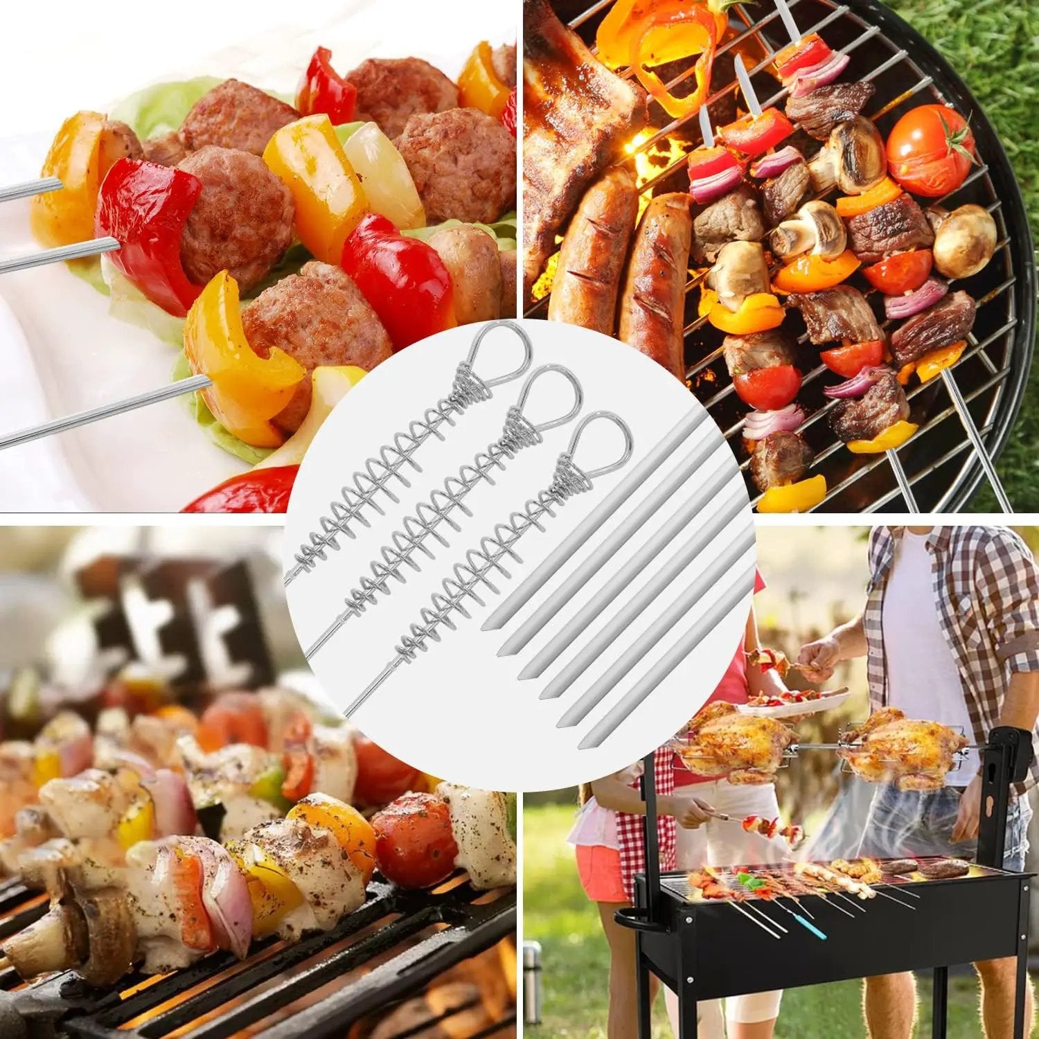 16"" 12 Pack - Metal Skewers Flat Long Kabob Skewers Reusable BBQ Barbecue Shish Sticks Skewers for Grilling, Stainless Steel, Sliver by GreenHaven Gardens
