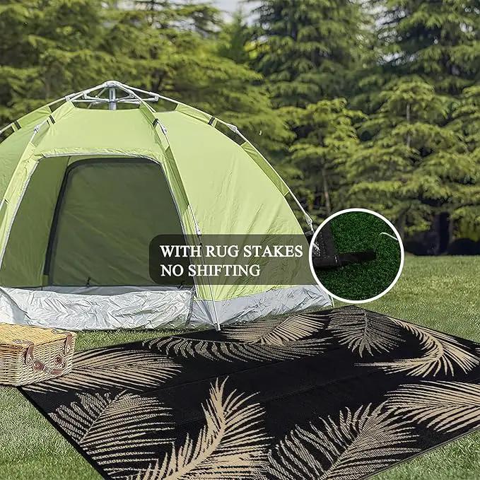 Pauwer Waterproof Outdoor Rug 8x10, Reversible Plastic Straw Patio Camping Rug, Indoor Outdoor RV Mat Carpet for Deck, Camper, Porch, Balcony, Backyard, Picnic, Leaf Black Brown by GreenHaven Gardens