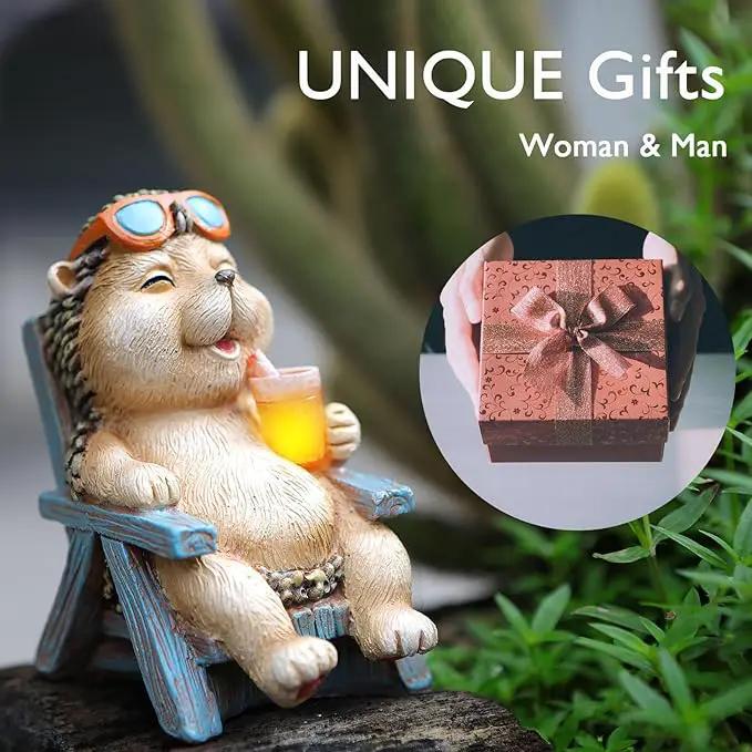 Miniature Hedgehog Figurine Garden Decor, Solar Resin Hedgehog Statue for Outside Garden Lawn Yard Patio& Home Office Decorations,Ideal Hedgehog Ornaments Garden Birthday Gifts for Mom Women Grandma by GreenHaven Gardens