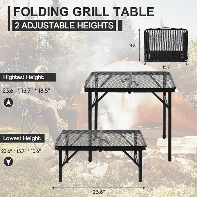 Camping Portable Folding Grill 2x1.3 FT Table, Lightweight Height Adjustable Metal Picnic Outdoor Table with Mesh Desktop and Mesh Bag, Picnic, Beach and BBQ, Party by GreenHaven Gardens