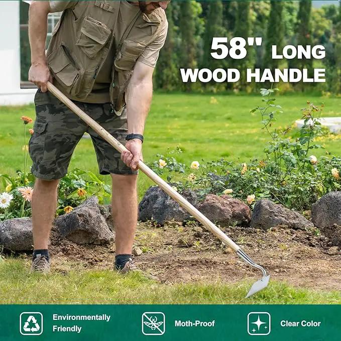 Berry&Bird Flat Edge Garden Hoe, 58'' Hoes Garden Tool with Long Wood Handle, Stainless Steel Weeding Hoe, Heavy Duty Weeder Hoe Tool for Gardening Digging Soil Loosening, Edging & Cultivating by GreenHaven Gardens