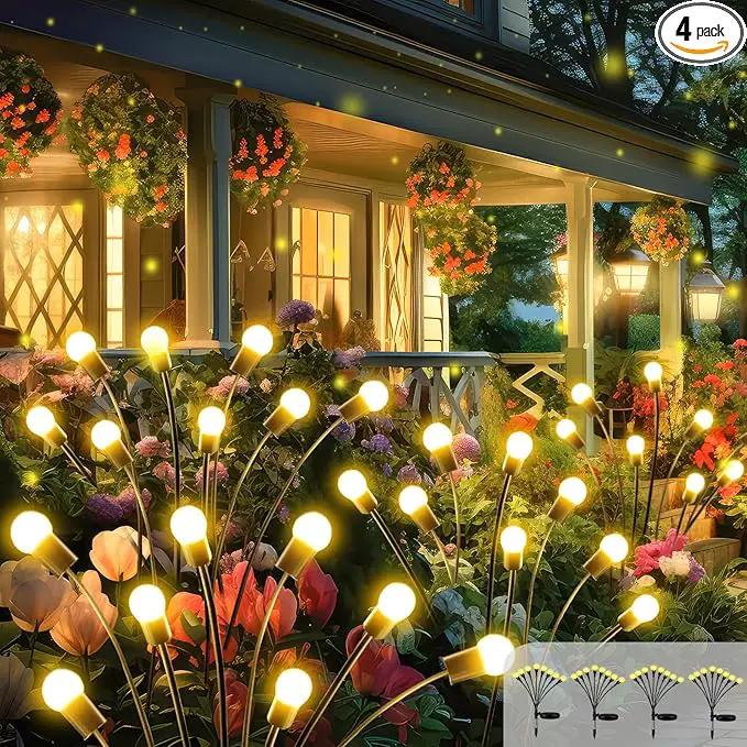 2025 Solar Lights Outdoor Waterproof, 4 Pack Solar Garden Lights, Solar Firefly Lights Outdoor Waterproof, Solar Twinkle Swaying Fairy Light for Pathway Yard Garden Christmas Decorations (Warm White) by GreenHaven Gardens