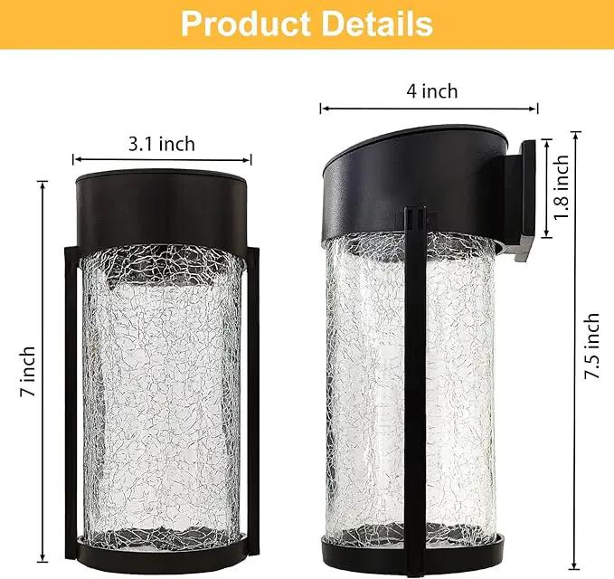 Solar Outdoor Wall Lights Fixture Set of 2 Porch Lights Crackled Glass Diffuser with Warm White LED by GreenHaven Gardens