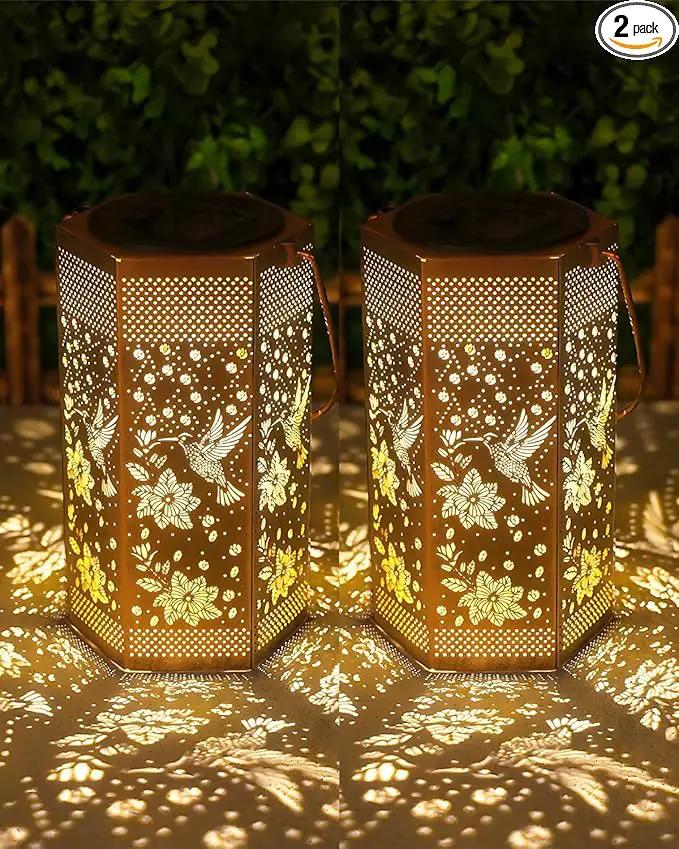 2 Pack Hummingbird Solar Lanterns Garden Decor - Birthday Gifts for Women Mom Grandma, Solar Lantern Outdoor Waterproof Hanging Solar Lights Outside for Yard, Patio, Lawn, Yard, Outdoor by GreenHaven Gardens