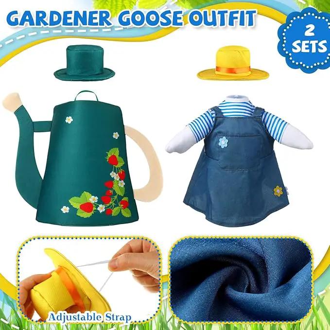 Frienda 2 Set Porch Goose Outfits Clothes 23 Inch Garden Raincoat Flag Bee Fishing Style Goose Costume for Lawn Patio Valentine's Day Decor by GreenHaven Gardens