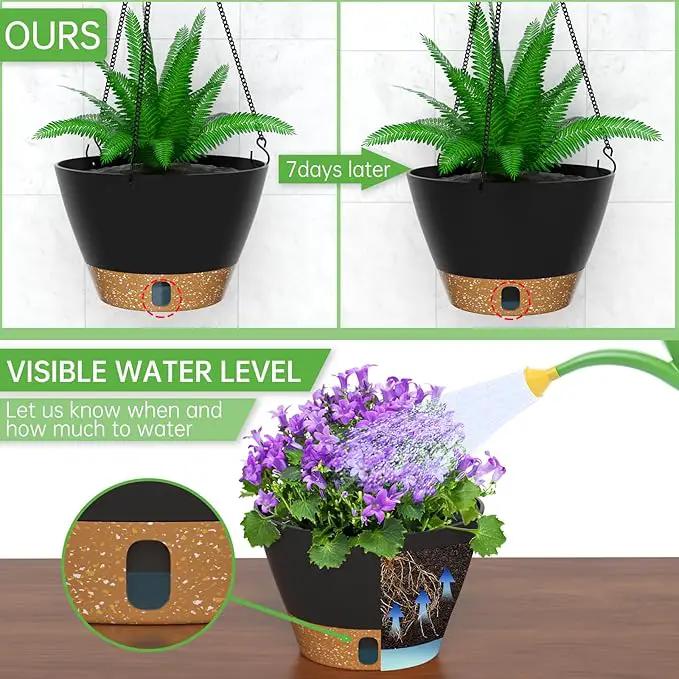 ZMTECH Hanging Planters for Indoor Plants Set of 2 Self Watering Hanging Pots Hanging Baskets Hanging Flower Pots for Outdoor Hanging Plants(8 Inch, Gray) by GreenHaven Gardens