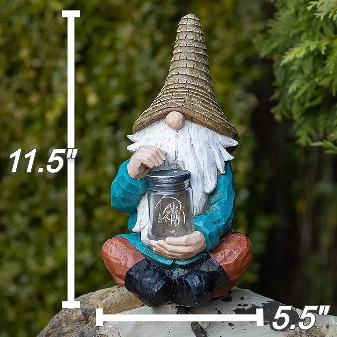 VP Home Firefly Jar Gnomes - Outdoor Garden Gnome with Solar Light - Durable Garden Decorations for Yard, Lawn, Patio - 10.5H x 7W x 5.5D - Weather-Resistant Gnome Statue by GreenHaven Gardens