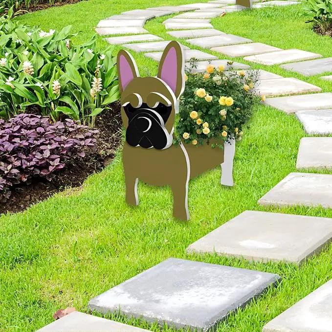 Yellow French Bulldog Planter Plant Pots,Cute Garden Dog Flower Planter,Dog Planters Birthday Gifts for Women,Office,Indoor/Outdoor Decor（9.45 * 6.3 * 13.35in） by GreenHaven Gardens