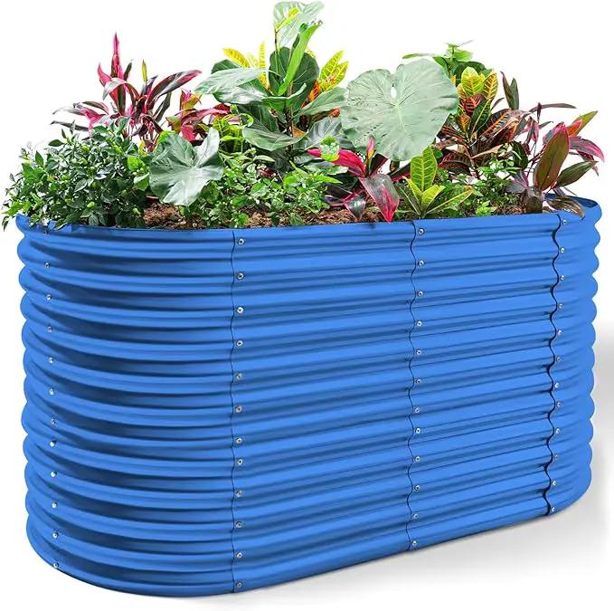Land Guard 8x4x3ft Oval Galvanized Raised Garden Beds, Large-Capacity Metal Planter Box Outdoor, Durable Deep Raised Garden Bed 3ft Tall, Raised Beds for Gardening Vegetables, Royal Blue by GreenHaven Gardens