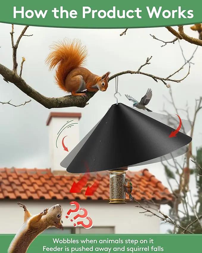 19 Inch Metal Squirrel Baffle for Bird Feeder, Squirrel Proof for Hanging Bird Feeder, Outdoor Bird Feeder Cover, Hummingbird Feeder Umbrella, Rust Chew Proof Heavy Duty by GreenHaven Gardens