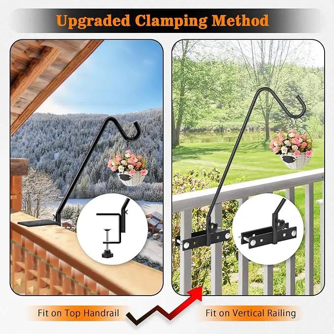 FEED GARDEN Upgraded 2 Pack 13.5 Inch Deck Hooks for Railing, Adjustable Deck Hangers, 360 Degree Swivel, for Hang Humming Bird Feeders,Lanterns, Wind Chimes, Flower Basket and Suet Baskets by GreenHaven Gardens