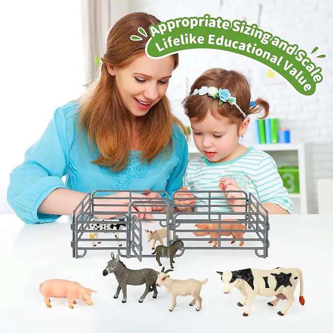 Farm Animal Toys, Realistic Farm Animal Figurines and Fence Playset, Includes Cow Pig Donkey Goat, Birthday Christmas Animal Gift Set for Kids Toddlers (Farm World) by GreenHaven Gardens