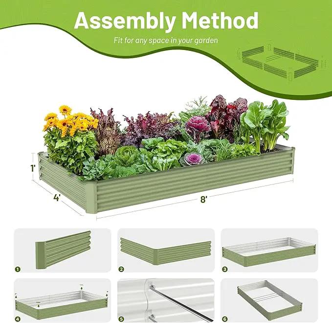 2PCS 8x4x1ft Galvanized Raised Garden Bed-Outdoor Galvanized Planter Box for Vegetables, Fruits,Herbs, Flowers, Metal Raised Garden Bed kit-Green by GreenHaven Gardens