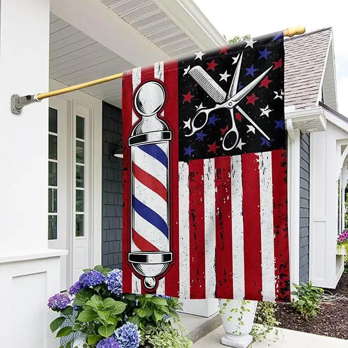 FLAGWIX Barbershop Flag, Barber American Flag - 4th of July Decorations for Home, Inside, Outside, House Flag (29.5" X 39.5") - USA House Garden Flags Premium Polyester, Decorative Outdoor Flags by GreenHaven Gardens