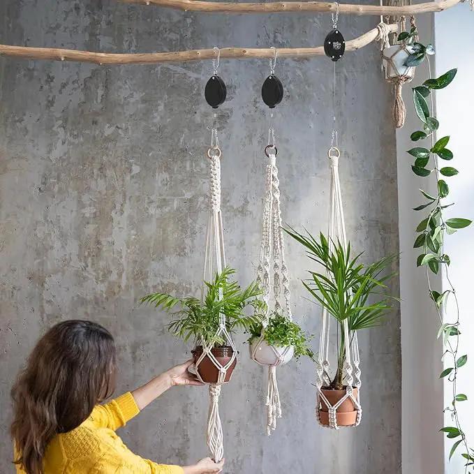 Plant Pulleys, Heavy Duty Retractable Hangers, 304 Stainless Steel Rope, Auto Plant Holder, Adjustable Climbing Hook for Garden Baskets, Watering, or Bird Feeders 2PC (Black) by GreenHaven Gardens