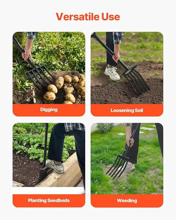 VEVOR Garden Fork, 5-Tine Gardening Pitchfork with Metal Handle, 41 in Heavy Duty Digging Fork with Y Grip, Forged Steel Spading Fork for Hay Potato Composting Transplanting Aeration by GreenHaven Gardens
