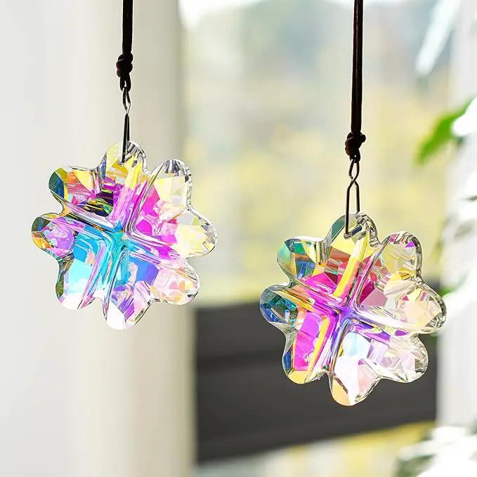 HDCRYSTALGIFTS 2PCS Crystal Prisms Suncatchers for Windows Christmas Ornaments,Lucky Four Leaf Clover Rainbow Maker Hanging Prism Sun Catchers for Home Garden Decoration,45mm by GreenHaven Gardens
