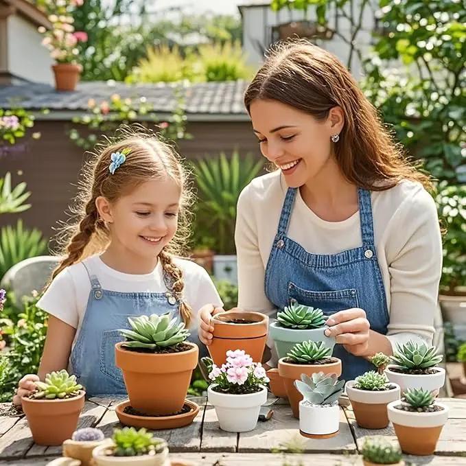 ZOUTOG Succulent Planter, White Mini 3.15 inch Ceramic Flower Planter Pot with Bamboo Tray, Pack of 4 - Plants Not Included by GreenHaven Gardens