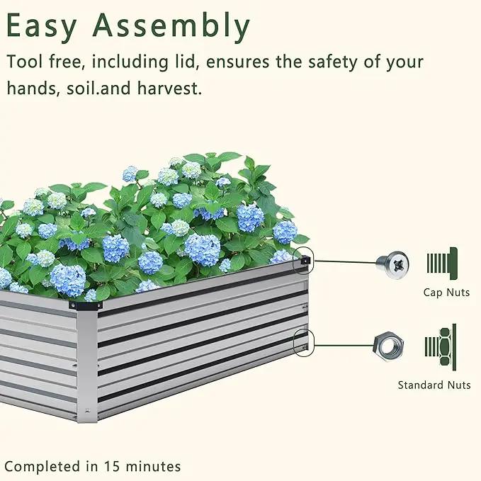 12x4x1FT Galvanized Raised Garden Bed Kit,Vegetable Boxes-Rectangle Metal Flower Box,Large Planter Raised Beds Outdoor Garden for Planting,Fruit,Herb-Sliver by GreenHaven Gardens