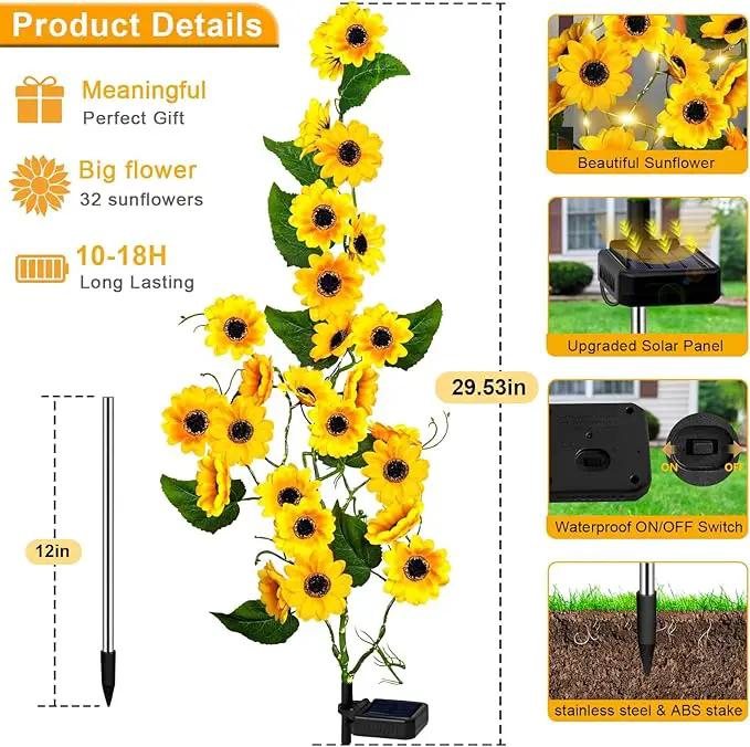 Solar Garden Lights Outdoor, 2 Pack New Sunflower Light for Outside, Solar Willow Vine Light with 46 LED Sunflowers, Waterproof Decor for Yard, Patio, Pathway, Gardening Gifts (2Pack Sunflower) by GreenHaven Gardens