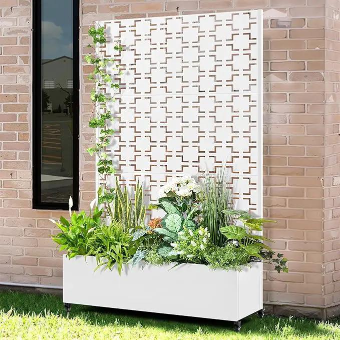 Raised Garden Bed with Trellis and Wheels,73"x47"x16" Metal Raised Garden Bed,White Squared Metal Planter with Climbing Trellis for Vines & Vegetables by GreenHaven Gardens
