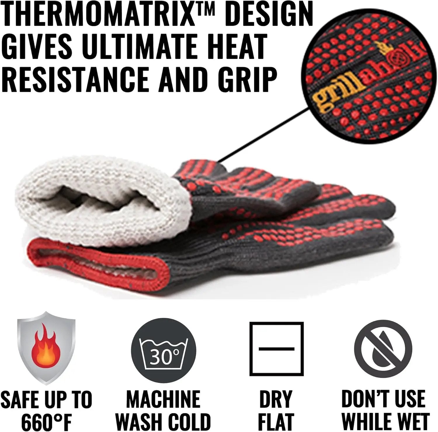 Grillaholics Barbecue Gloves, Top Cooking Gloves in Barbeque Grilling Accessories, 660°F Heat Resistant with ThermoMatrix™ Silicone, Protect Your Hands with BBQ Oven Mitts by GreenHaven Gardens